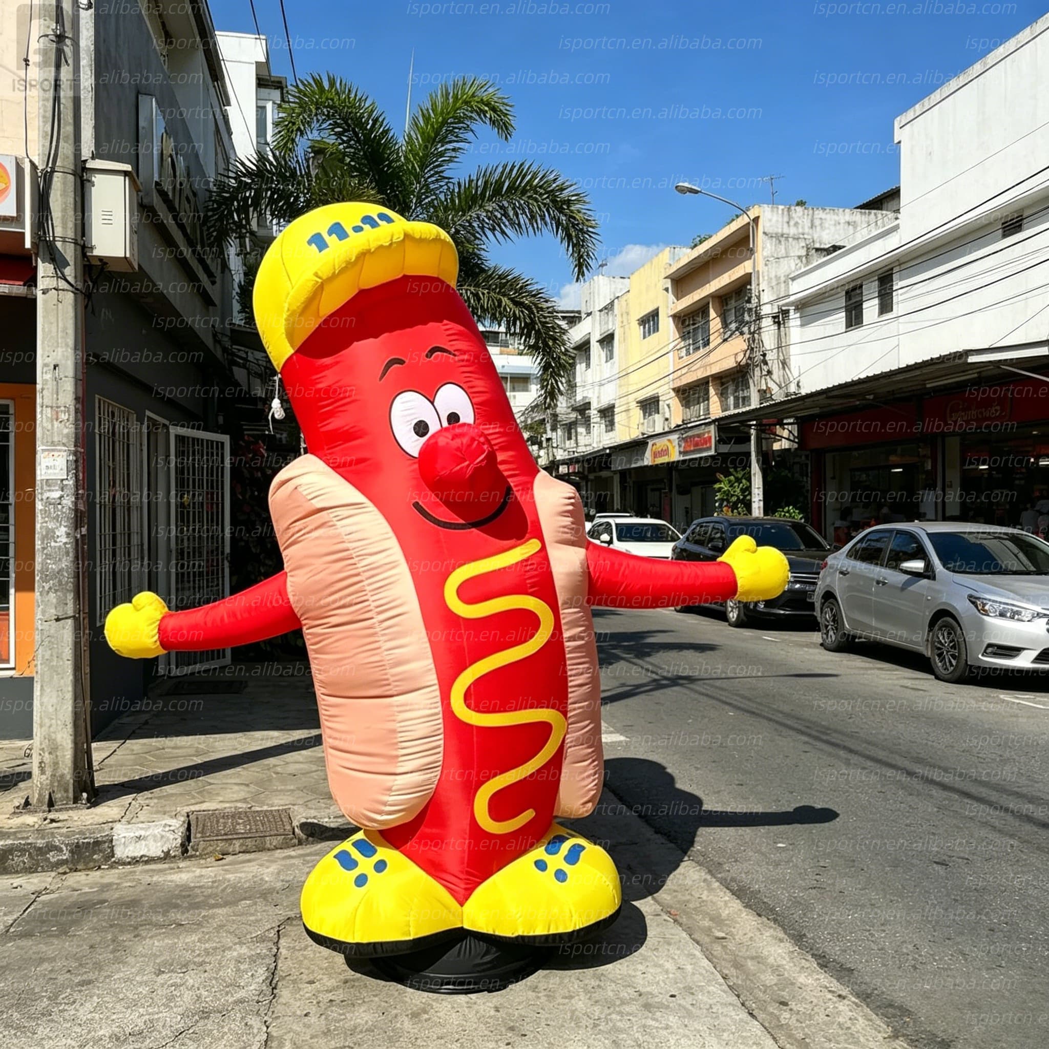 Giant Inflatable Waving Hot Dog Man with LED Lights