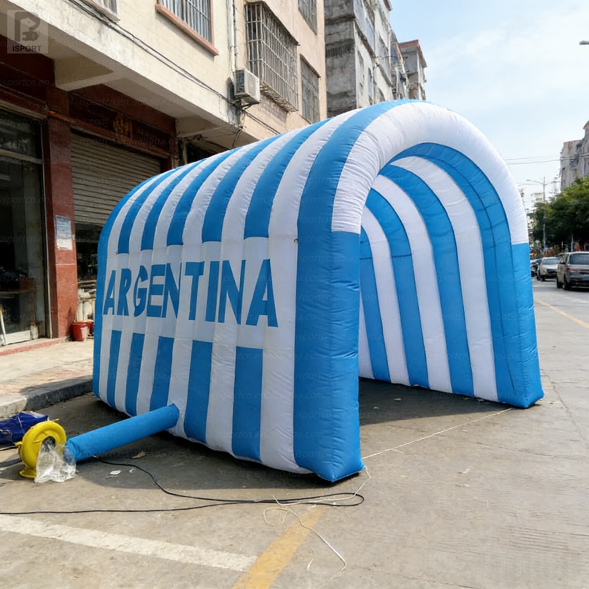 Argentina Themed Blue and White Striped Inflatable Tunnel Arch