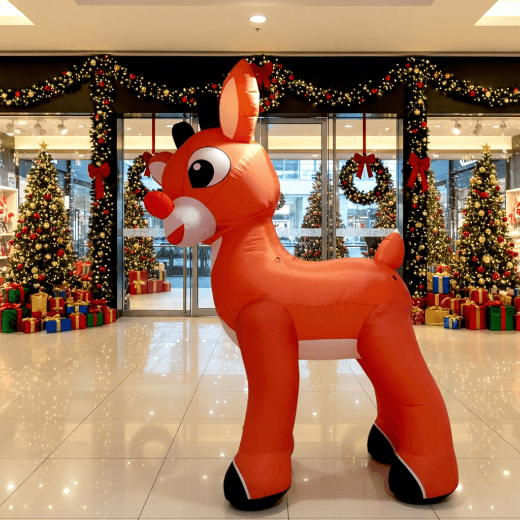 Giant Inflatable Christmas Reindeer Red-Nosed Rudolph Photo Backdrop