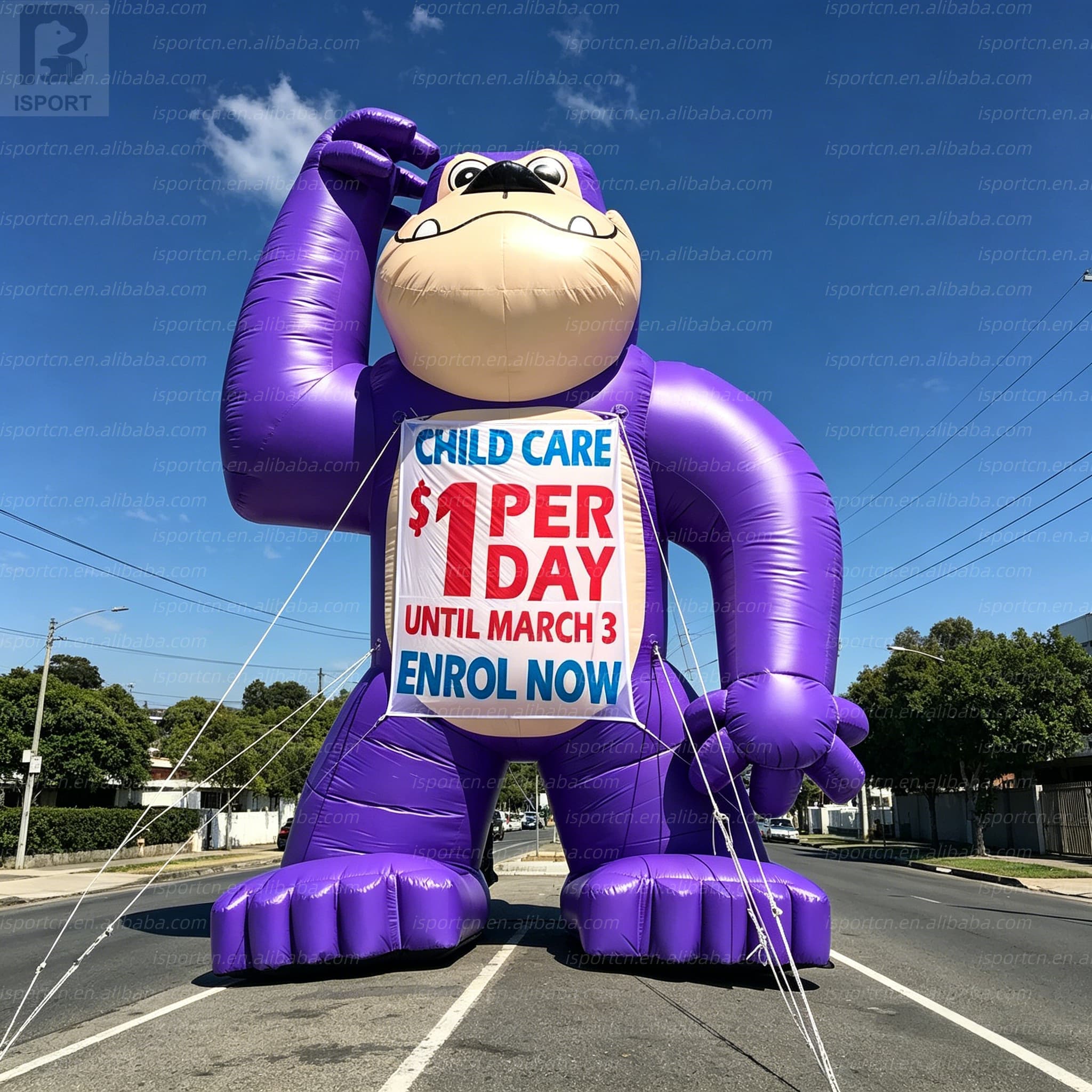 Giant Inflatable Purple Gorilla Mascot for Store and Event Promotion