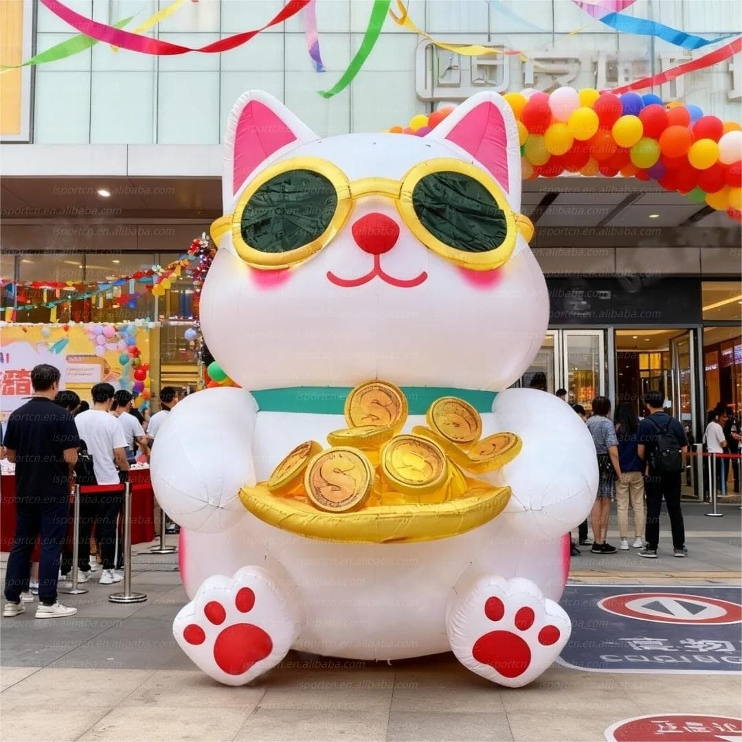 Giant Inflatable Lucky Cat with Sunglasses and Gold Coin